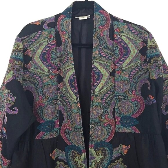 Soft Surroundings Tapestry Black Kimono Wool Jacket Boho Eclectic Artisan, 3X - Picture 2 of 13